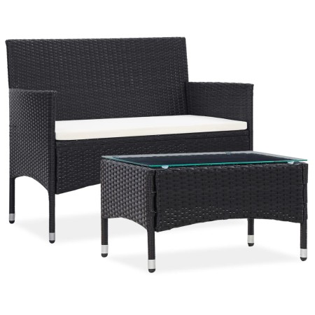 vidaXL 2-tlg. Garten-Lounge-Set mit Auflage Poly Rattan Schwarz 