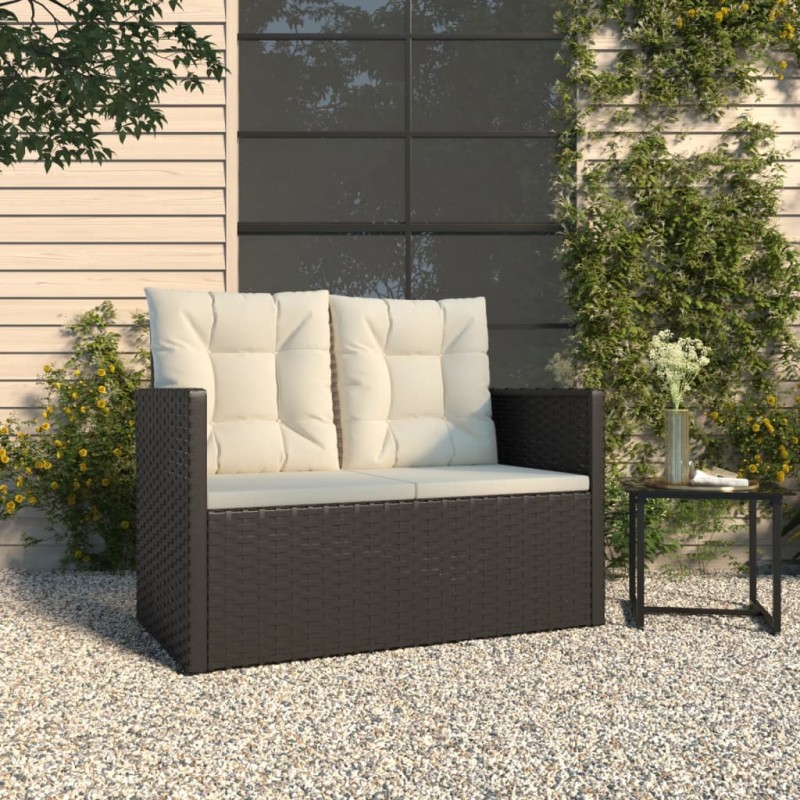 vidaXL Gartenbank mit Kissen Schwarz 105 cm Poly Rattan vidaXL Gartenbank mit Kissen Schwarz 105 cm Poly Rattan