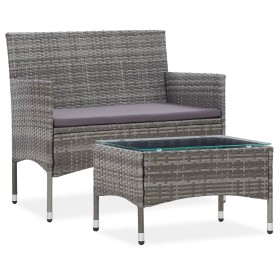 vidaXL 2-tlg. Garten-Lounge-Set mit Auflage Poly Rattan Grau 