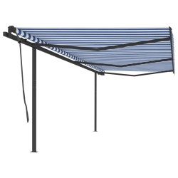 Gelenkarmmarkise Automatisch mit Pfosten 5x3,5 m Blau & Weiß