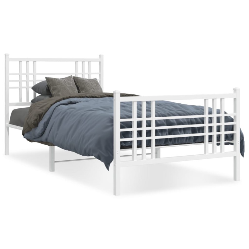 vidaXL Bettgestell mit Kopf- und Fußteil Metall Weiß 100x190 cm vidaXL Bettgestell mit Kopf- und Fußteil Metall Weiß 100x190 cm