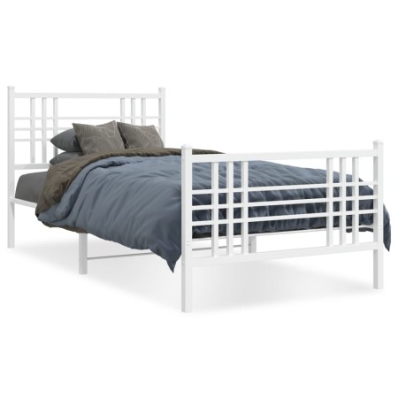 vidaXL Bettgestell mit Kopf- und Fußteil Metall Weiß 107x203 cm