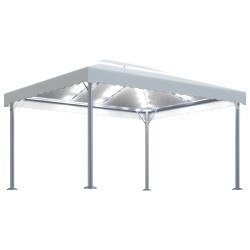 Pavillon mit LED-Lichterkette 400x300 cm Cremeweiß Aluminium