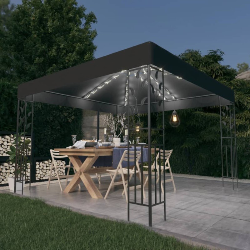 Pavillon mit LED-Lichterkette 3x3 m Anthrazit Pavillon mit LED-Lichterkette 3x3 m Anthrazit
