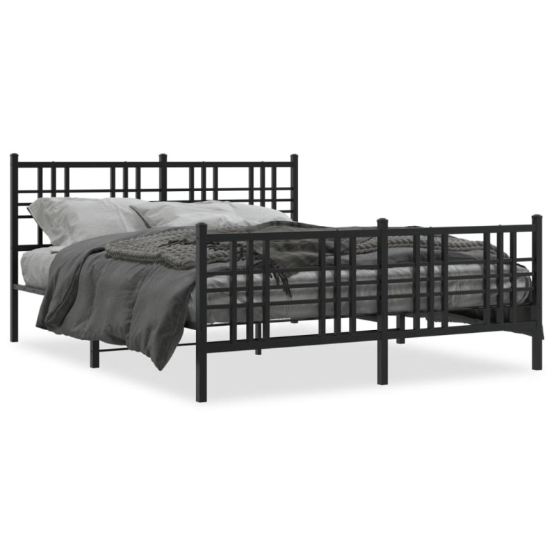 vidaXL Bettgestell mit Kopf- und Fußteil Metall Schwarz 150x200 cm vidaXL Bettgestell mit Kopf- und Fußteil Metall Schwarz 150x200 cm