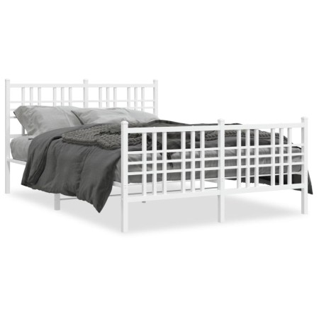 vidaXL Bettgestell mit Kopf- und Fußteil Metall Weiß 137x190 cm