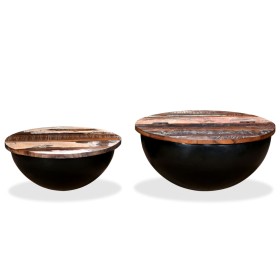 vidaXL Couchtisch-Set 2tlg. Altholz Massiv Schwarz Schüsselform