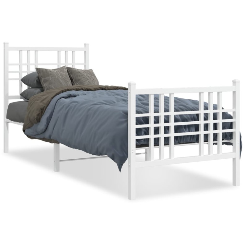 vidaXL Bettgestell mit Kopf- und Fußteil Metall Weiß 75x190 cm vidaXL Bettgestell mit Kopf- und Fußteil Metall Weiß 75x190 cm
