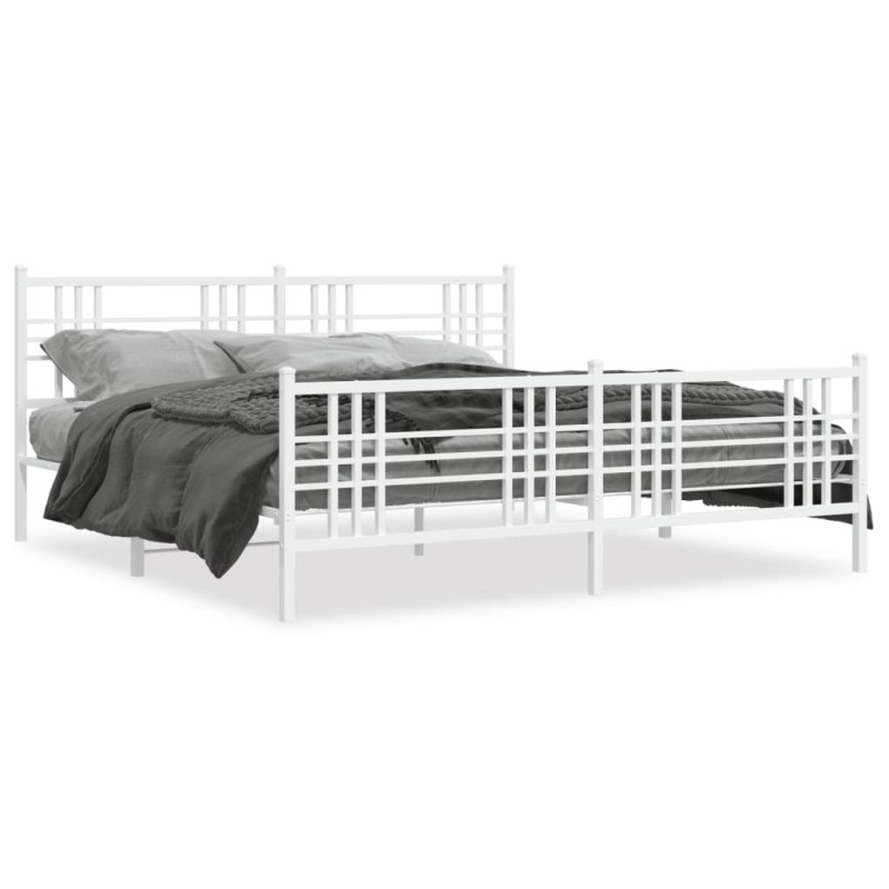 vidaXL Bettgestell mit Kopf- und Fußteil Metall Weiß 193x203 cm vidaXL Bettgestell mit Kopf- und Fußteil Metall Weiß 193x203 cm