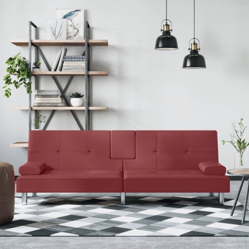 vidaXL Schlafsofa mit Getränkehaltern Rot Kunstleder vidaXL Schlafsofa mit Getränkehaltern Rot Kunstleder