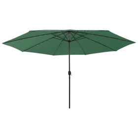 vidaXL Sonnenschirm mit LED-Leuchten und Metallmast 400 cm Grün