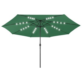 vidaXL Sonnenschirm mit LED-Leuchten und Metallmast 400 cm Grün