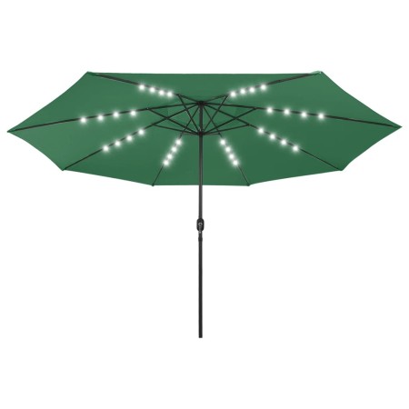 vidaXL Sonnenschirm mit LED-Leuchten und Metallmast 400 cm Grün