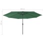vidaXL Sonnenschirm mit LED-Leuchten und Metallmast 400 cm Grün vidaXL Sonnenschirm mit LED-Leuchten und Metallmast 400 cm Grün