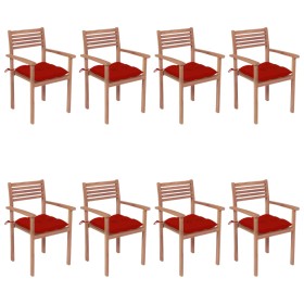 vidaXL Stapelbare Gartenstühle mit Kissen 8 Stk. Massivholz Teak