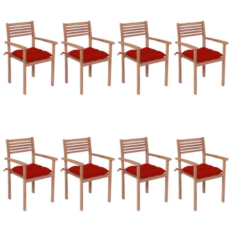 vidaXL Stapelbare Gartenstühle mit Kissen 8 Stk. Massivholz Teak vidaXL Stapelbare Gartenstühle mit Kissen 8 Stk. Massivholz Teak