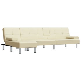 vidaXL Schlafsofa in L-Form Creme 255x140x70 cm Kunstleder