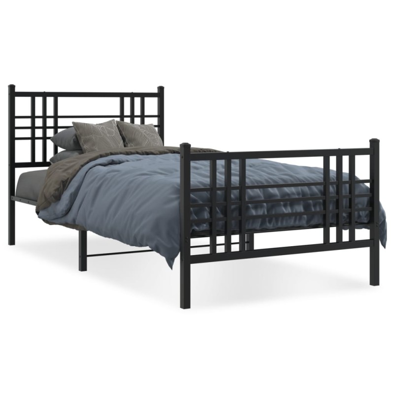 vidaXL Bettgestell mit Kopf- und Fußteil Metall Schwarz 90x200 cm vidaXL Bettgestell mit Kopf- und Fußteil Metall Schwarz 90x200 cm
