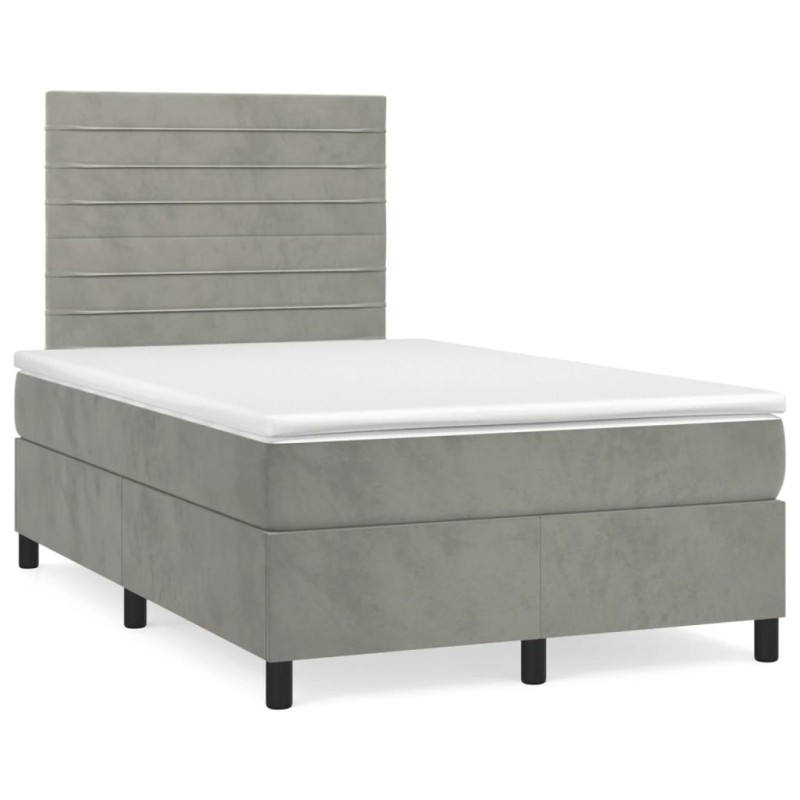 vidaXL Boxspringbett mit Matratze Hellgrau 120x190 cm Samt vidaXL Boxspringbett mit Matratze Hellgrau 120x190 cm Samt