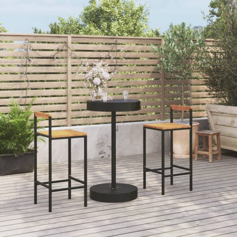 vidaXL 3-tlg. Gartenbar-Set Schwarz Poly Rattan & Massivholz Akazie vidaXL 3-tlg. Gartenbar-Set Schwarz Poly Rattan & Massivholz Akazie