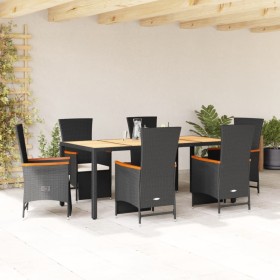 vidaXL 7-tlg. Garten-Essgruppe mit Kissen Schwarz Poly Rattan