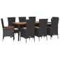 vidaXL 9-tlg. Garten-Essgruppe mit Kissen Schwarz Poly Rattan