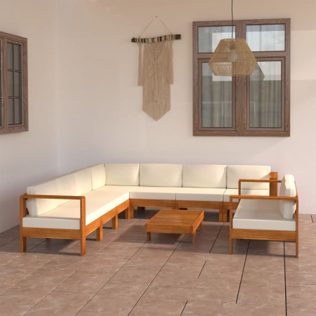 vidaXL 9-tlg. Garten-Lounge-Set mit Creme Auflagen Massivholz Akazie