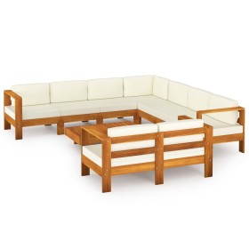 vidaXL 9-tlg. Garten-Lounge-Set mit Creme Auflagen Massivholz Akazie
