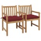 vidaXL Gartenstühle 2 Stk. mit Weinroten Kissen Massivholz Teak vidaXL Gartenstühle 2 Stk. mit Weinroten Kissen Massivholz Teak