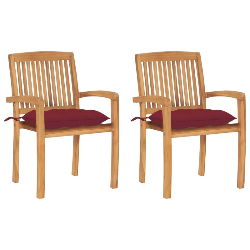 vidaXL Gartenstühle 2 Stk. mit Weinroten Kissen Massivholz Teak vidaXL Gartenstühle 2 Stk. mit Weinroten Kissen Massivholz Teak