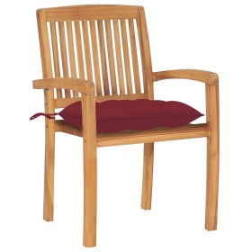 vidaXL Gartenstühle 2 Stk. mit Weinroten Kissen Massivholz Teak