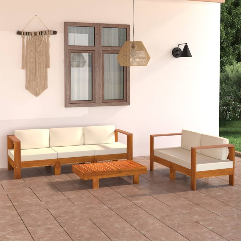 vidaXL 5-tlg. Garten-Lounge-Set mit Creme Auflagen Massivholz Akazie vidaXL 5-tlg. Garten-Lounge-Set mit Creme Auflagen Massivholz Akazie