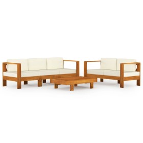 vidaXL 5-tlg. Garten-Lounge-Set mit Creme Auflagen Massivholz Akazie