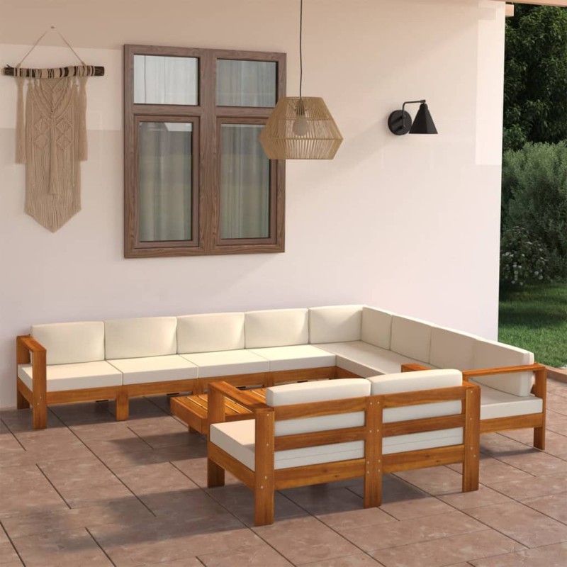 vidaXL 10-tlg. Garten-Lounge-Set mit Creme Auflagen Massivholz Akazie vidaXL 10-tlg. Garten-Lounge-Set mit Creme Auflagen Massivholz Akazie
