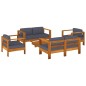 vidaXL 5-tlg. Garten-Lounge-Set mit Dunkelgrauen Kissen Massivholz vidaXL 5-tlg. Garten-Lounge-Set mit Dunkelgrauen Kissen Massivholz
