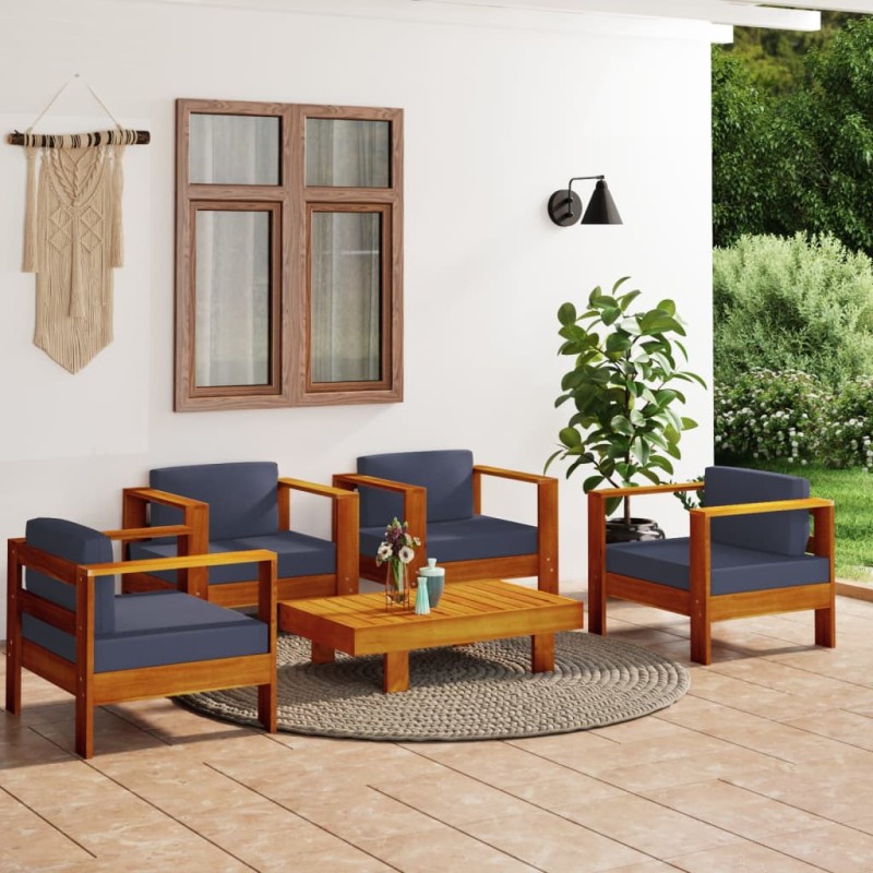 vidaXL 5-tlg. Garten-Lounge-Set mit Dunkelgrauen Kissen Massivholz vidaXL 5-tlg. Garten-Lounge-Set mit Dunkelgrauen Kissen Massivholz
