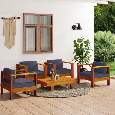vidaXL 5-tlg. Garten-Lounge-Set mit Dunkelgrauen Kissen Massivholz