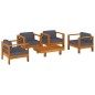 vidaXL 5-tlg. Garten-Lounge-Set mit Dunkelgrauen Kissen Massivholz vidaXL 5-tlg. Garten-Lounge-Set mit Dunkelgrauen Kissen Massivholz