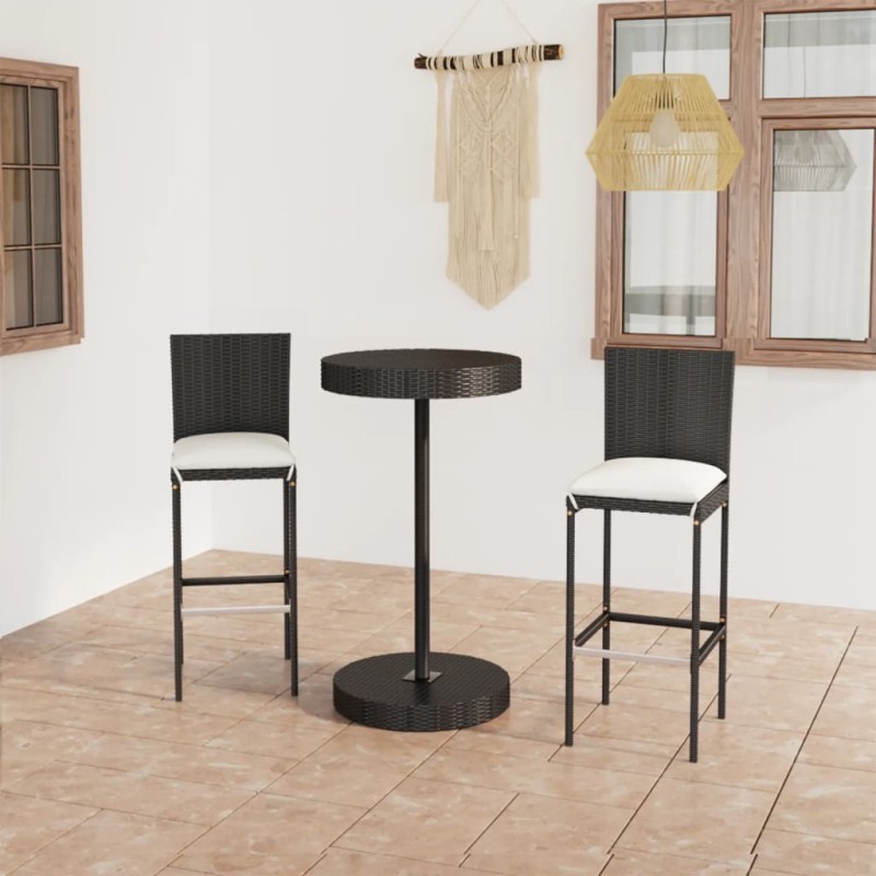 vidaXL 3-tlg. Gartenbar-Set mit Kissen Poly Rattan Schwarz vidaXL 3-tlg. Gartenbar-Set mit Kissen Poly Rattan Schwarz