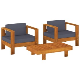 vidaXL 3-tlg. Garten-Lounge-Set mit Dunkelgrauen Kissen Massivholz