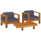 vidaXL 3-tlg. Garten-Lounge-Set mit Dunkelgrauen Kissen Massivholz vidaXL 3-tlg. Garten-Lounge-Set mit Dunkelgrauen Kissen Massivholz