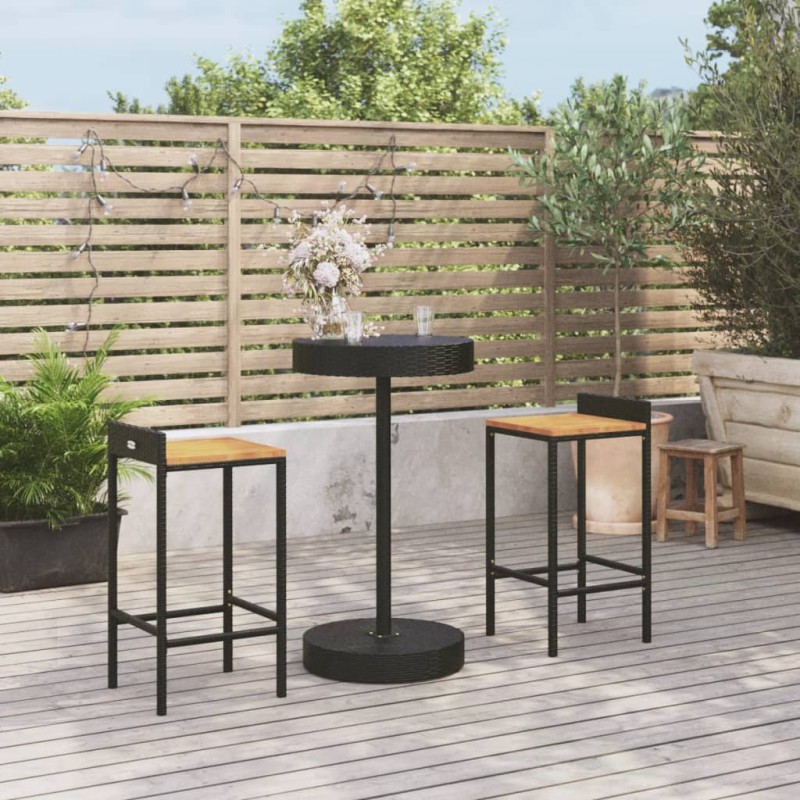 vidaXL 3-tlg. Gartenbar-Set Schwarz Poly Rattan & Massivholz Akazie vidaXL 3-tlg. Gartenbar-Set Schwarz Poly Rattan & Massivholz Akazie