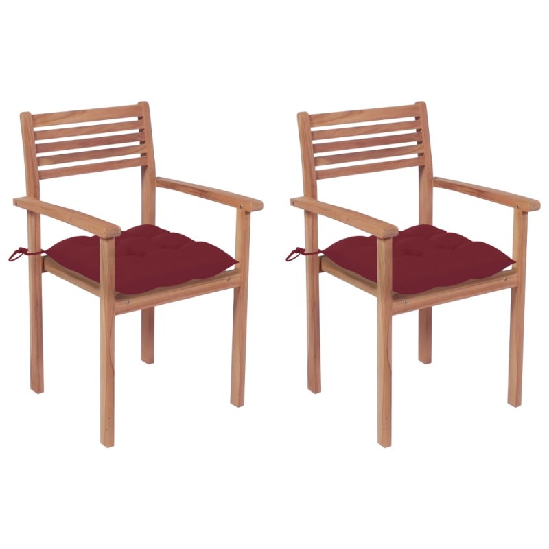 vidaXL Gartenstühle 2 Stk. mit Weinroten Kissen Massivholz Teak vidaXL Gartenstühle 2 Stk. mit Weinroten Kissen Massivholz Teak