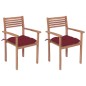 vidaXL Gartenstühle 2 Stk. mit Weinroten Kissen Massivholz Teak vidaXL Gartenstühle 2 Stk. mit Weinroten Kissen Massivholz Teak