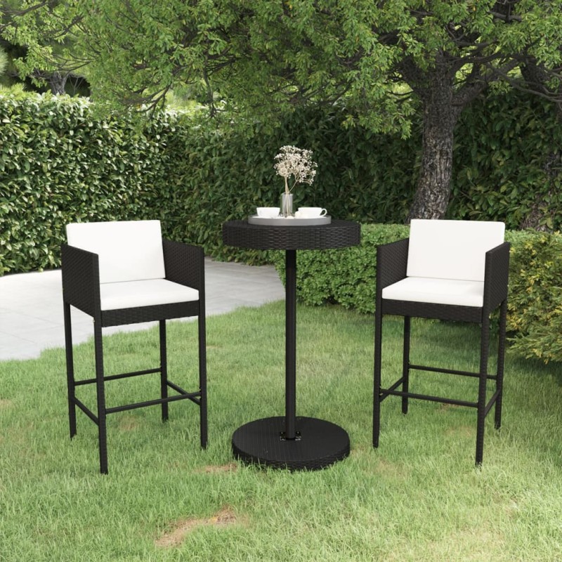 vidaXL 3-tlg. Gartenbar-Set mit Kissen Poly Rattan Schwarz vidaXL 3-tlg. Gartenbar-Set mit Kissen Poly Rattan Schwarz
