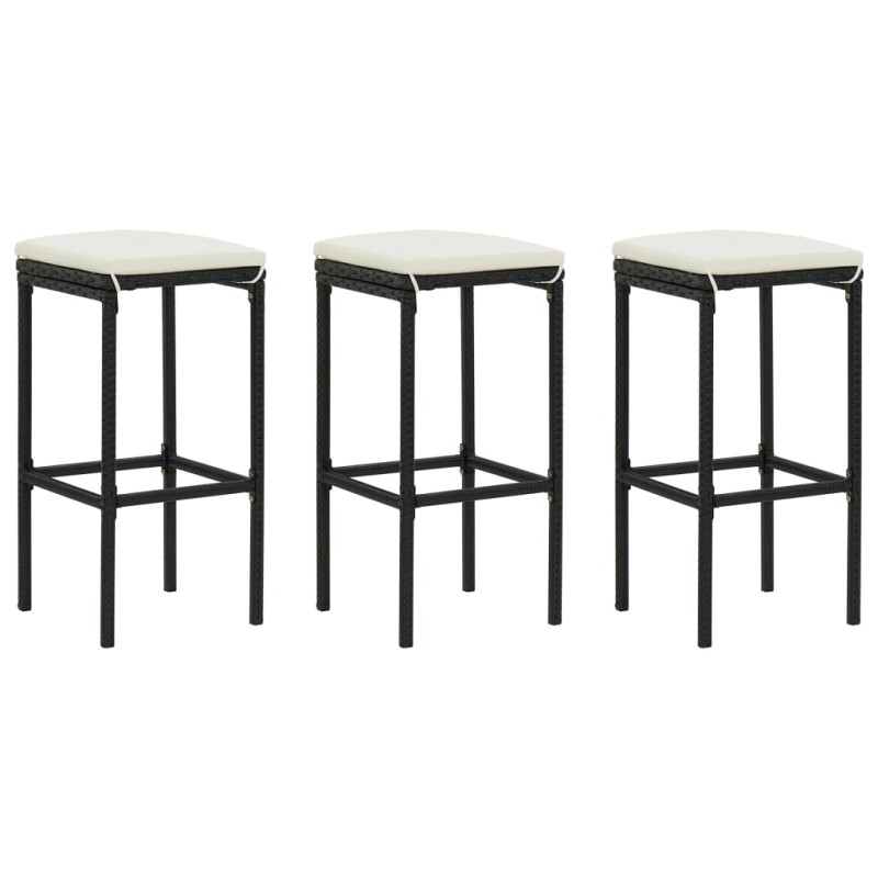 vidaXL Barhocker mit Kissen 3 Stk. Schwarz Poly Rattan vidaXL Barhocker mit Kissen 3 Stk. Schwarz Poly Rattan