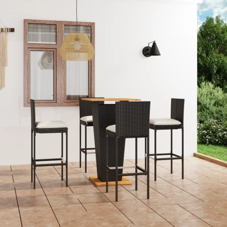 vidaXL 5-tlg. Gartenbar-Set mit Kissen Poly Rattan Schwarz