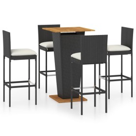 vidaXL 5-tlg. Gartenbar-Set mit Kissen Poly Rattan Schwarz