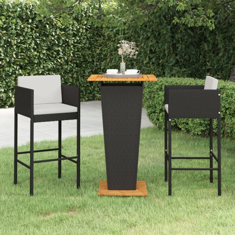 vidaXL 3-tlg. Gartenbar-Set mit Kissen Poly Rattan Schwarz vidaXL 3-tlg. Gartenbar-Set mit Kissen Poly Rattan Schwarz