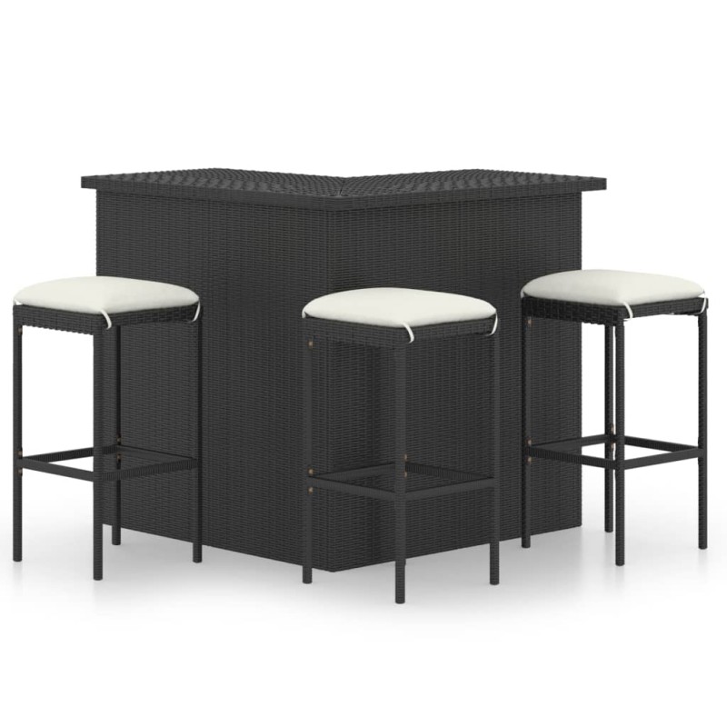 vidaXL 4-tlg. Gartenbar-Set mit Kissen Poly Rattan Schwarz vidaXL 4-tlg. Gartenbar-Set mit Kissen Poly Rattan Schwarz